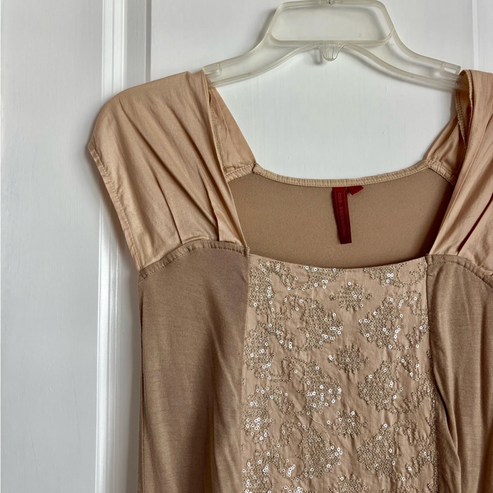 Anthropologie One September Sequin Front Short Sleeve Blouse